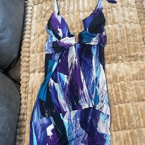 Lipstick Boutique Purple and Blue Abstract Mini Dress
